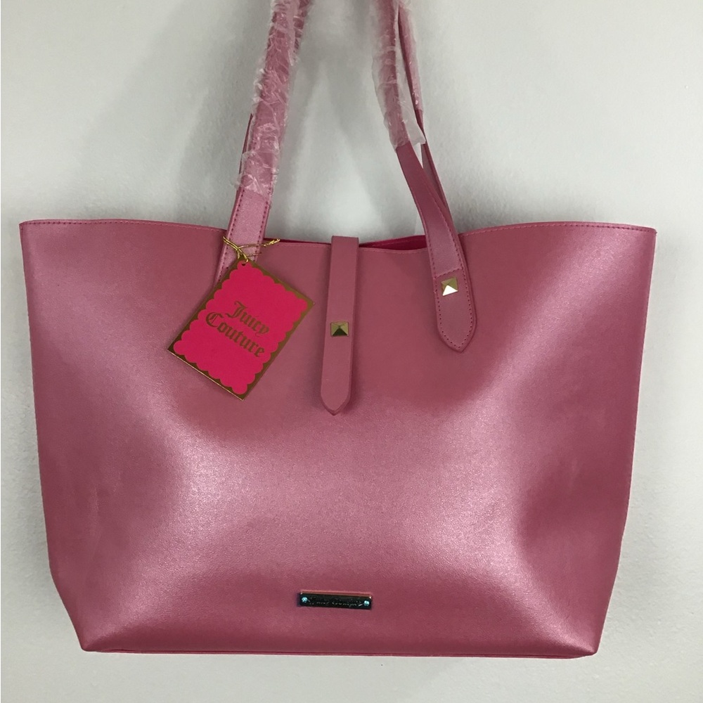 NEW Juicy Couture Pink Shopper Tote Bag Gold Tone Hardware